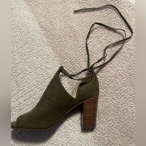 Olive Suede Wrap Block Heel